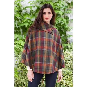 Mucros Weavers Irish Wool Tweed Poncho Plaid One Size NWT Made in Ireland